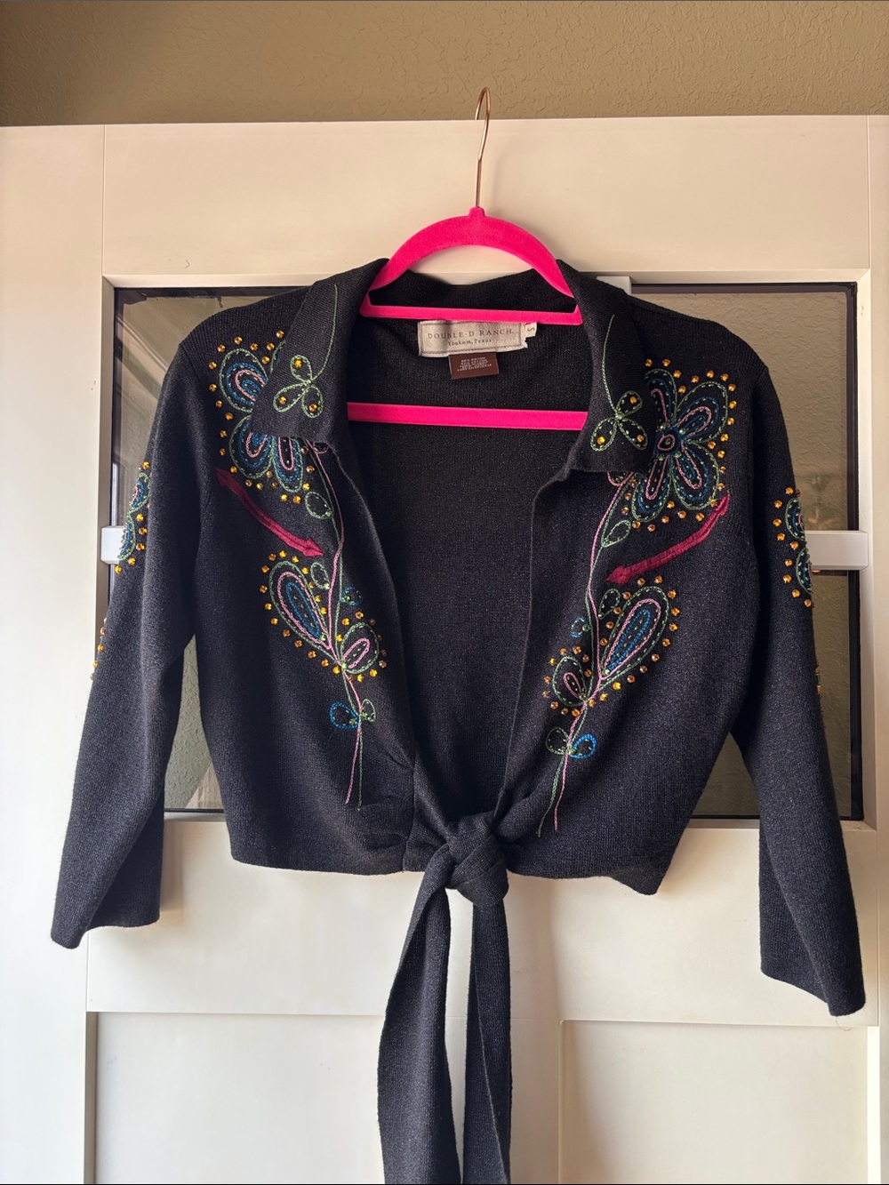 Double D Ranch Black Tie-Front Embroidered Cardigan